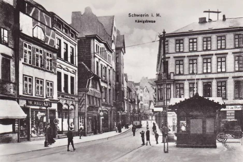 Postkarte: Schwerin auf Königstraße (Puschkinstraße) (1908)
