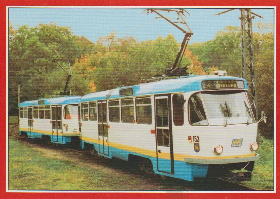 Postkarte: Schwerin Triebwagen 153 am Ludwigsluster Chaussee (1993)