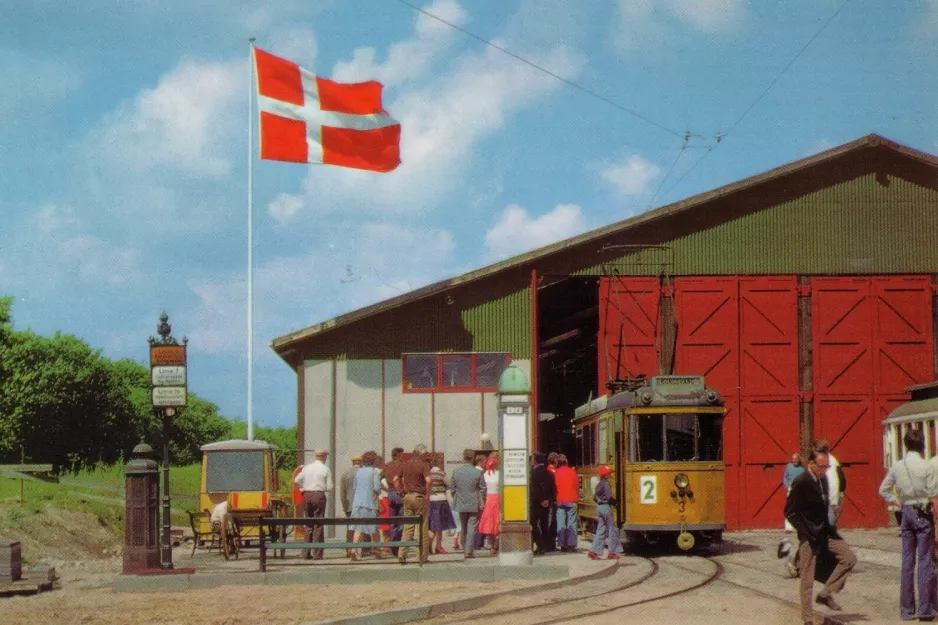 Postkarte: Skjoldenæsholm Meterspur mit Triebwagen 3 am Das Straßenbahnmuseum (1978)