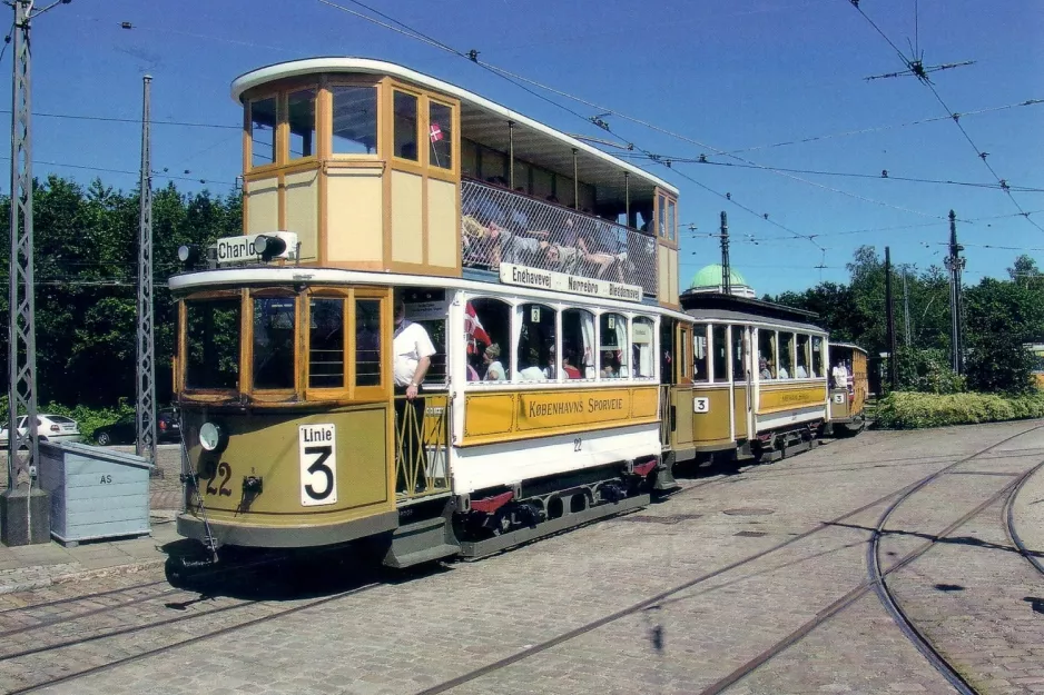 Postkarte: Skjoldenæsholm Normalspur mit Doppelstocktriebwagen 22 vor Das Straßenbahnmuseum (2007)