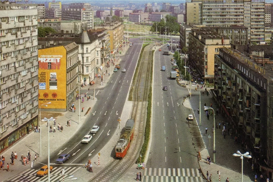 Postkarte: Stettin Straßenbahnlinie 3 auf aleja Wyzwolenia (1980)