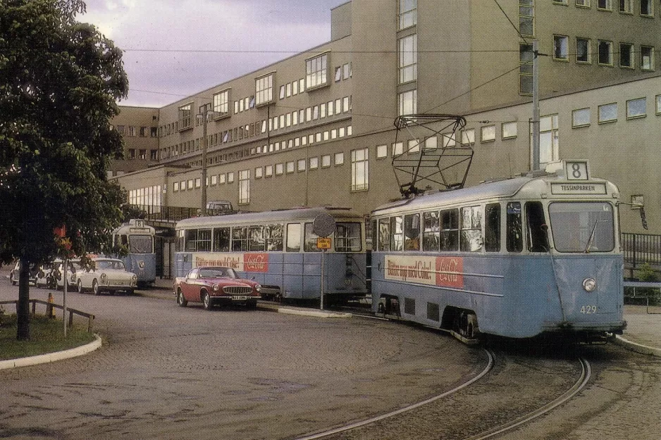 Postkarte: Stockholm Straßenbahnlinie 8 mit Triebwagen 429 am Södersjukhuset (1967)