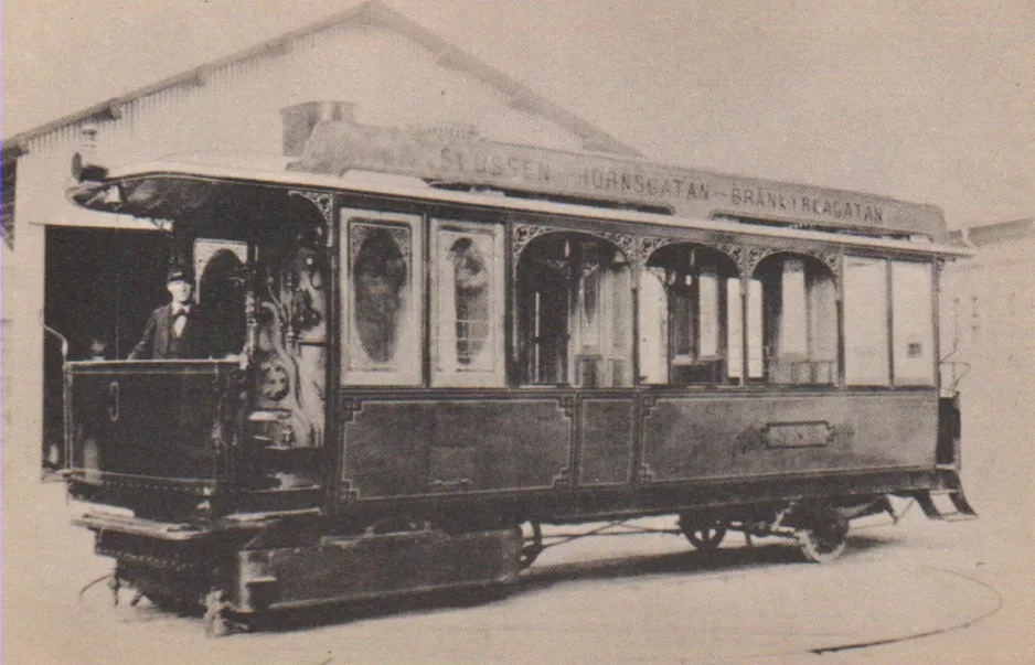 Postkarte: Stockholm Straßenbahnlinie Å mit Dampftriebwagen 3 am Slussen (1887-1901)