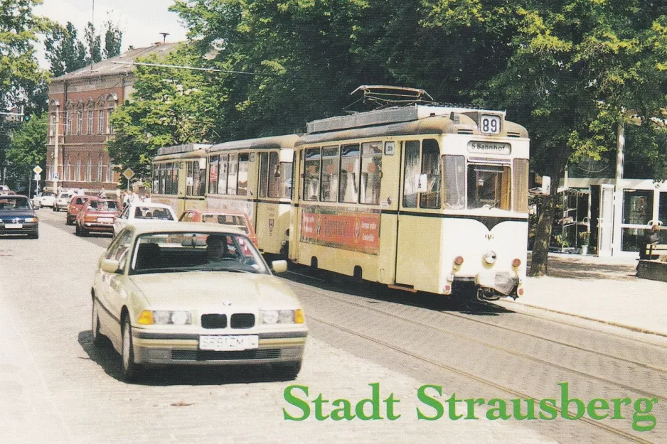 Postkarte: Strausberg Straßenbahnlinie 89 mit Triebwagen 06 am Lustgarten (1989)
