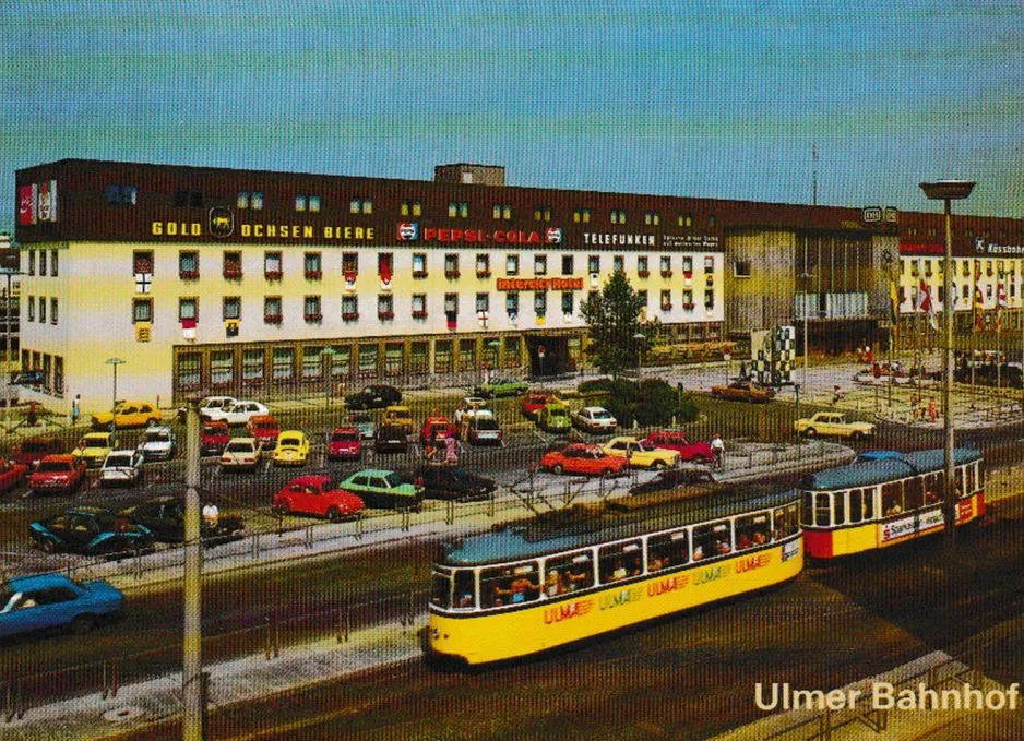 Postkarte: Ulm Straßenbahnlinie 1  am Hauptbahnhof (1963)