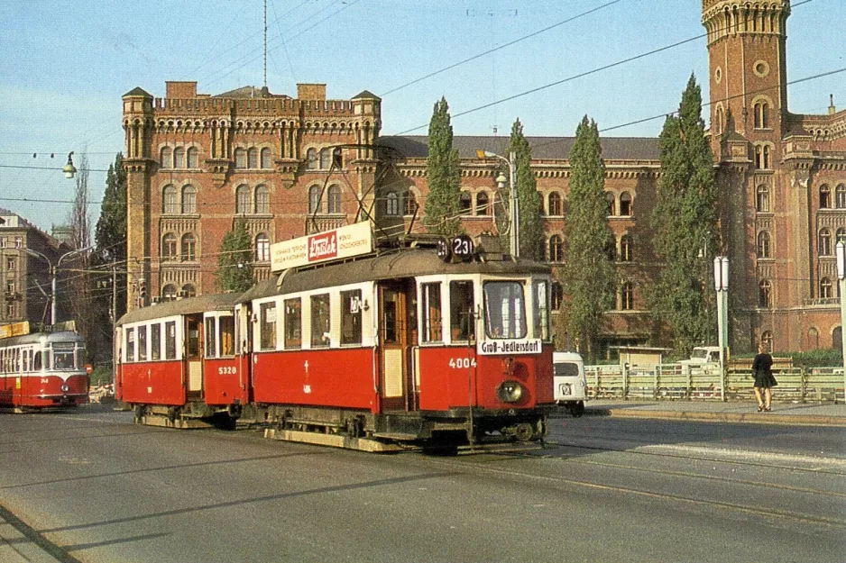 Postkarte: Wien Zusätzliche Linie 231 mit Triebwagen 4004 auf Augartenbrücke (1969)