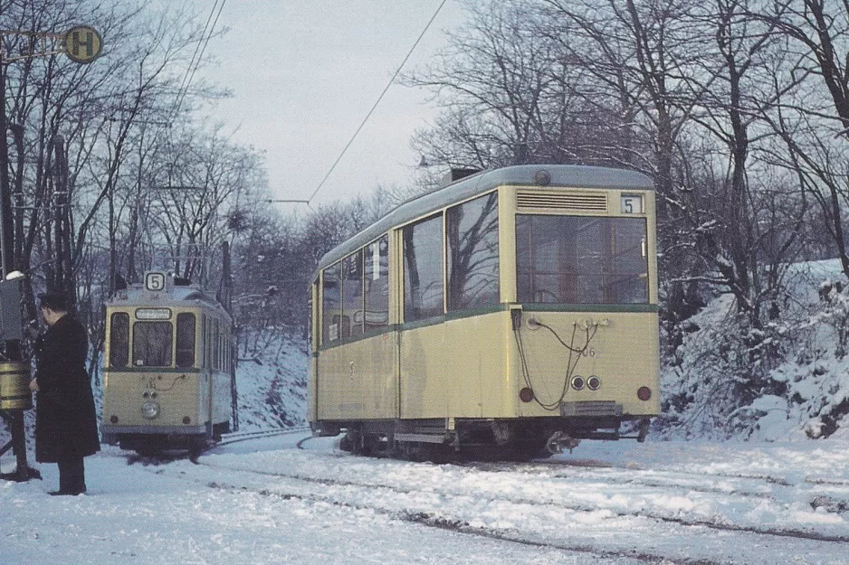 Postkarte: Wuppertal Regionallinie 5 mit Triebwagen 141 am Greuel (1968)