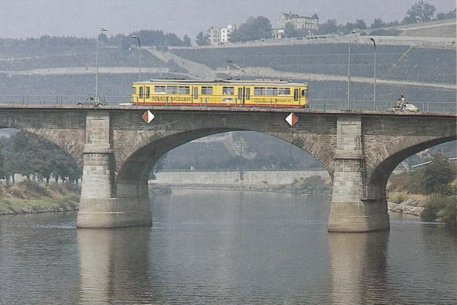 Postkarte: Würzburg Gelenkwagen 271 auf Friedensbrücke (1985)