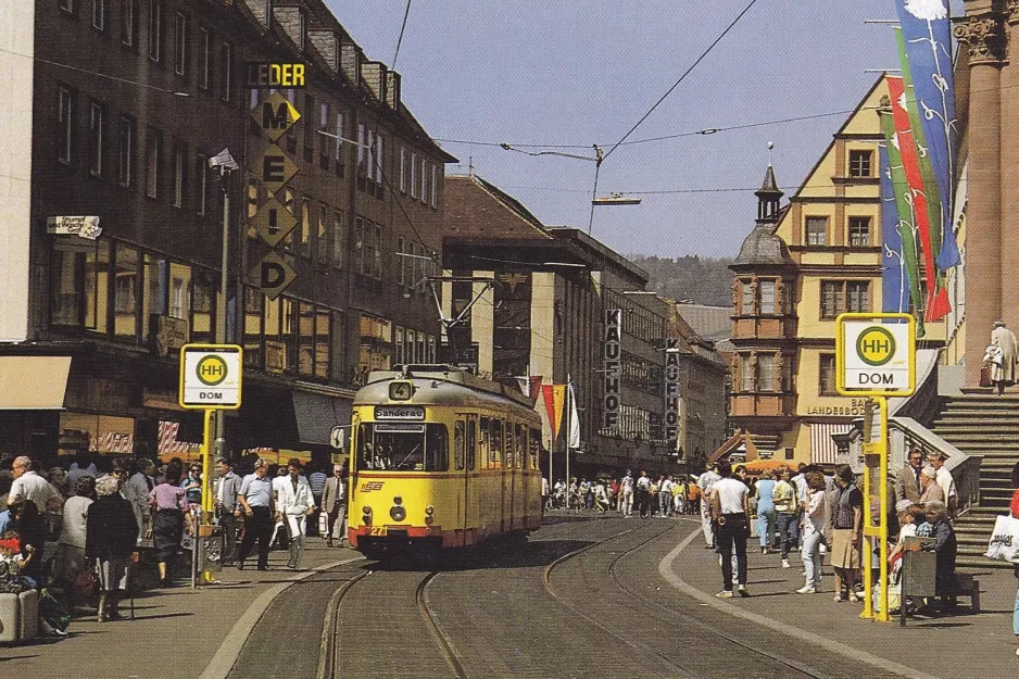 Postkarte: Würzburg Straßenbahnlinie 4 mit Gelenkwagen 271 am Dom (1986)