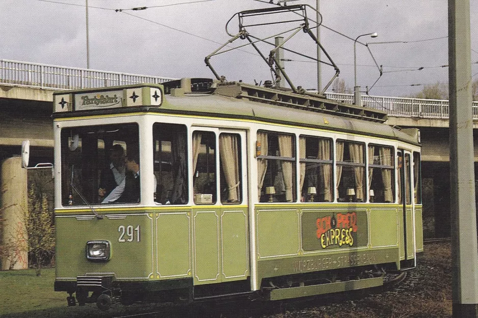Postkarte: Würzburg Triebwagen 291 auf Kranenkai (1987)