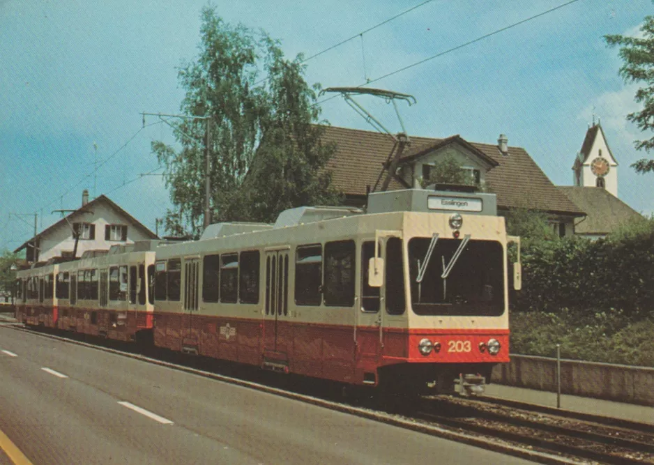 Postkarte: Zürich Regionallinie S18 mit Triebwagen 203 am Egg (1981)