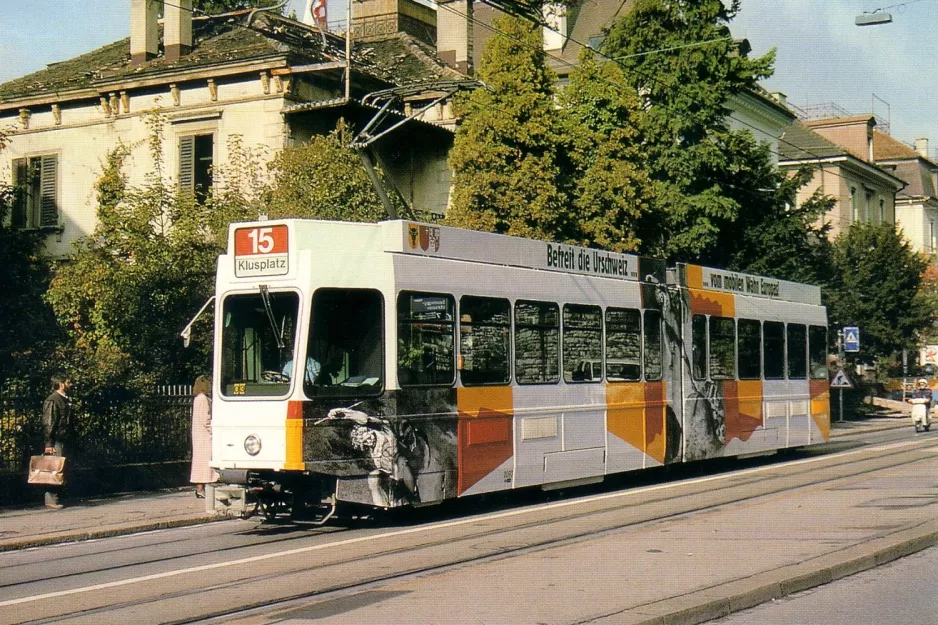 Postkarte: Zürich Straßenbahnlinie 15 mit Gelenkwagen 2093 am Sonneggstr. (1991)