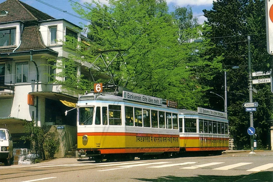 Postkarte: Zürich Straßenbahnlinie 6 mit Triebwagen 1389 auf Toblerplatz (1987)