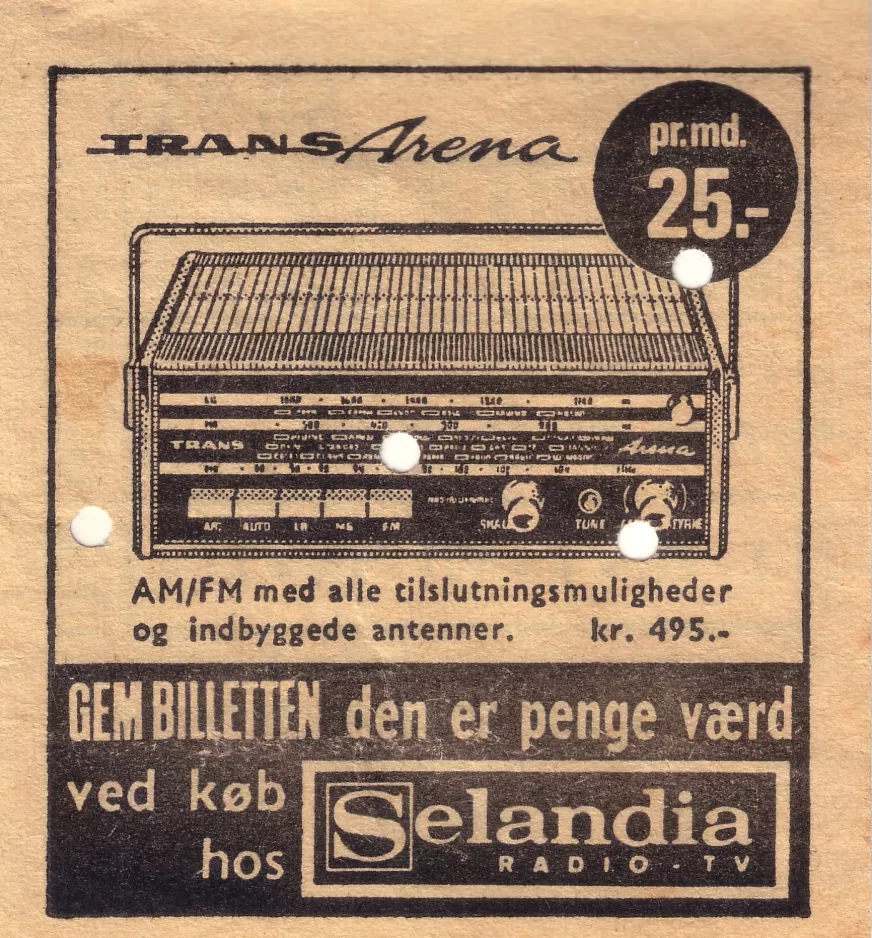 Rabatt-Fahrkarte: Billetten er penge værd ved køb hos Selandia Radio-TV
 (1960-1970)