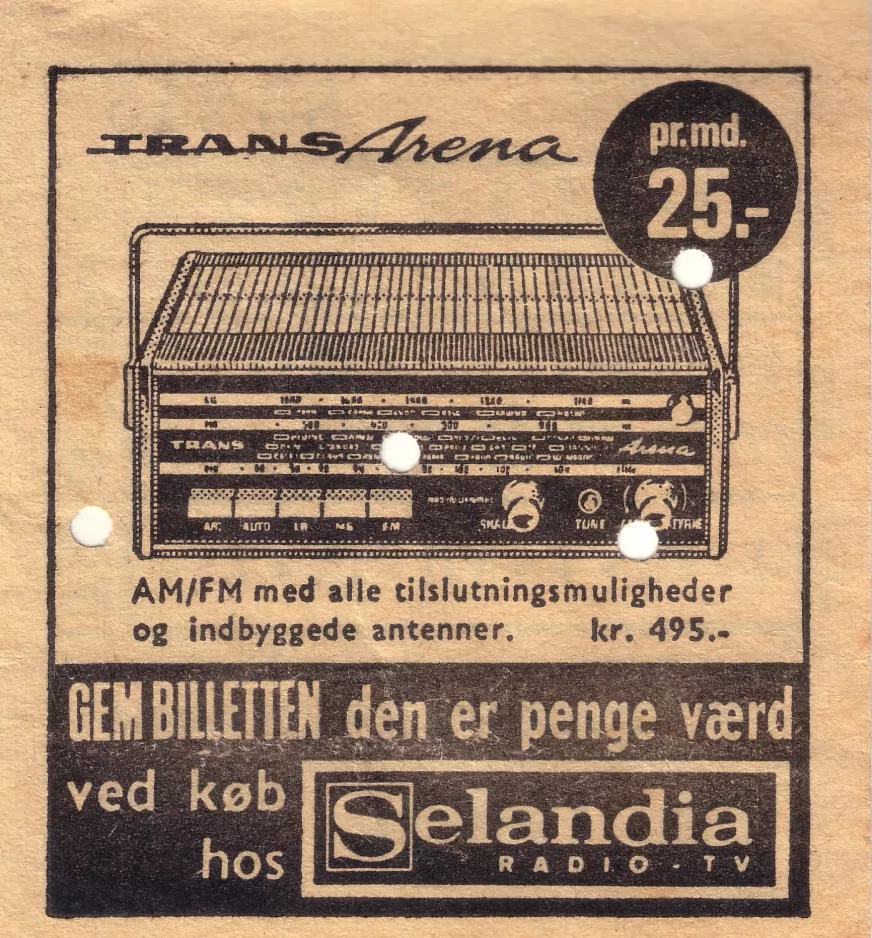 Rabatt-Fahrkarte für Københavns Sporveje (KS), die Rückseite 1 POLET TransArena. (1960-1970)