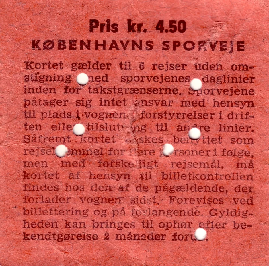 Rabatt-Fahrkarte für Københavns Sporveje (KS), die Rückseite (1963)