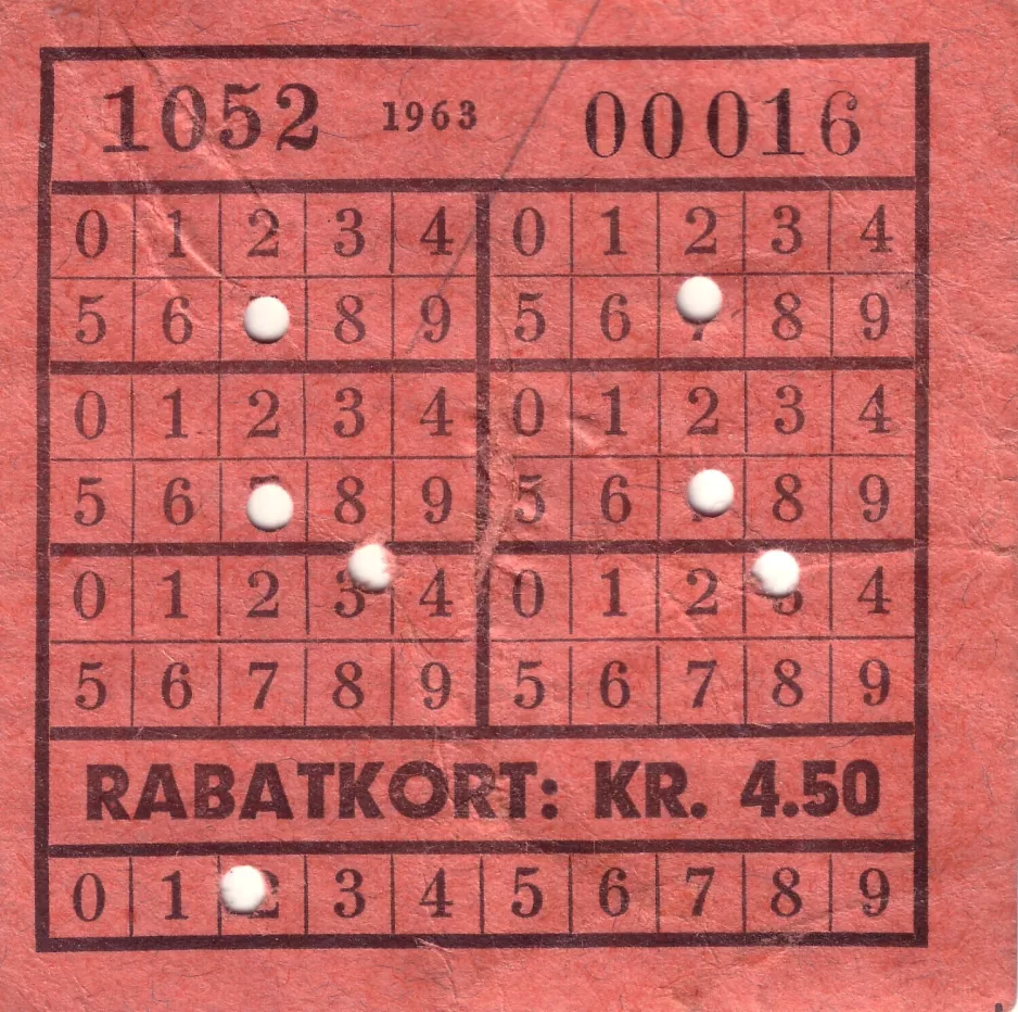 Rabatt-Fahrkarte für Københavns Sporveje (KS), die Vorderseite (1963)