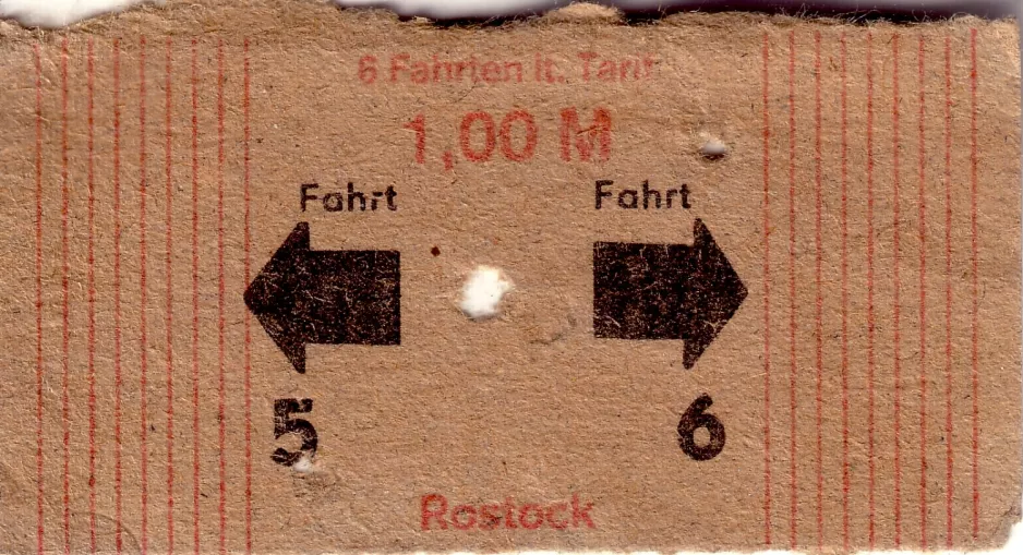 Rabatt-Fahrkarte für Rostocker Straßenbahn (RSAG) (1987)