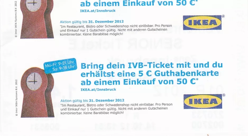 Seniorenfahrkarte für Innsbrucker Verkehrsbetriebe (IVB), die Rückseite (2012)