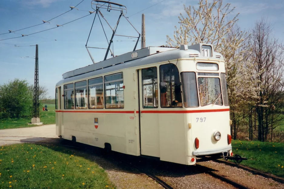 Skjoldenæsholm Normalspur mit Triebwagen 797 vor Das Straßenbahnmuseum (1997)
