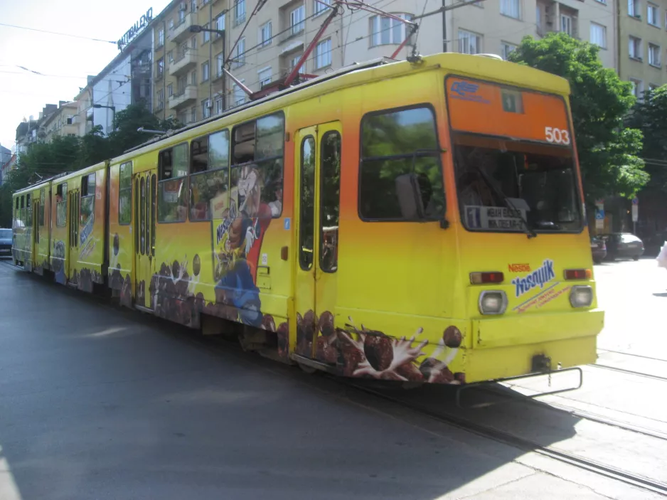 Sofia Straßenbahnlinie 1 mit Gelenkwagen 503 auf Hristo Botev (2008)