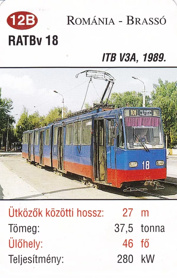 Spielkarte: Braşov Straßenbahnlinie 101 mit Gelenkwagen 18 (2014)