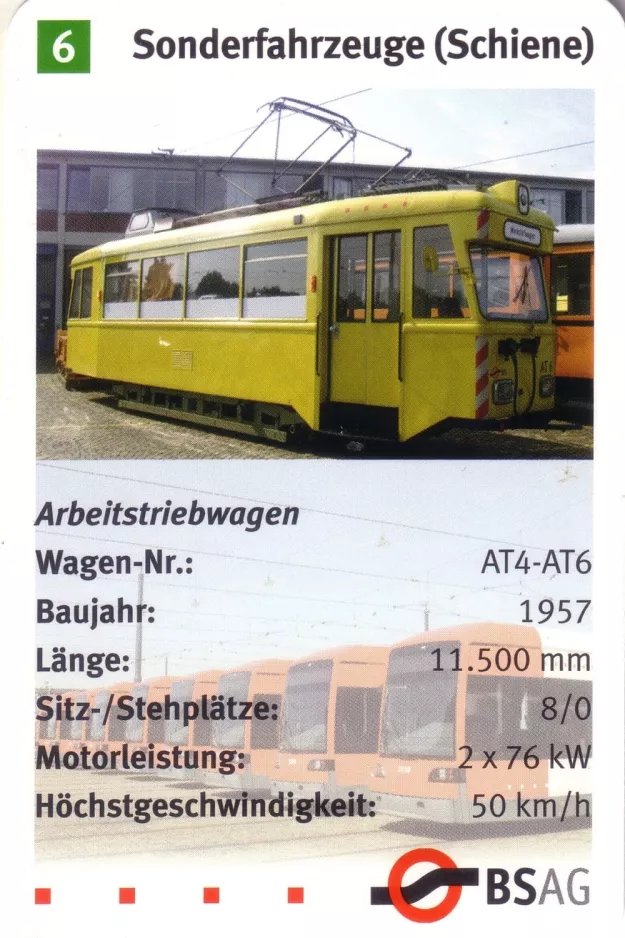 Spielkarte: Bremen Arbeitswagen AT 6 vor dem Depot BSAG - Zentrum (2006)