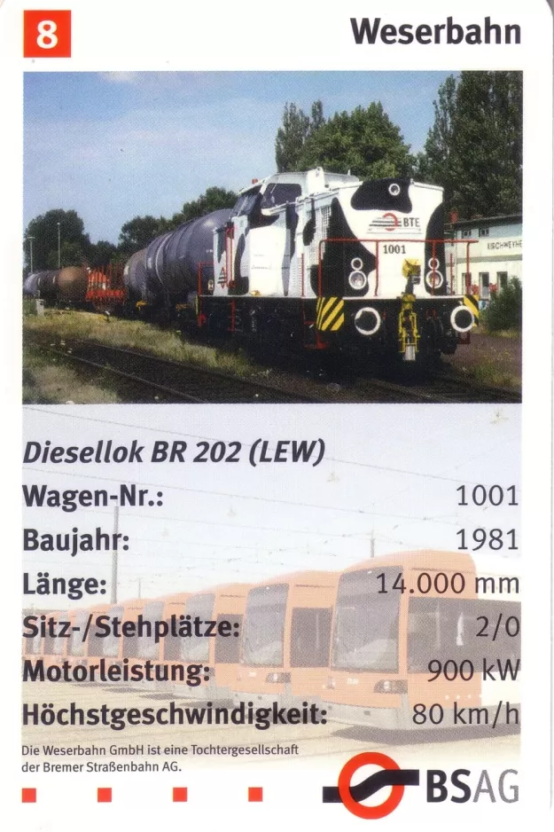 Spielkarte: Bremen Diesellok BR 202 (LEW) (2006)