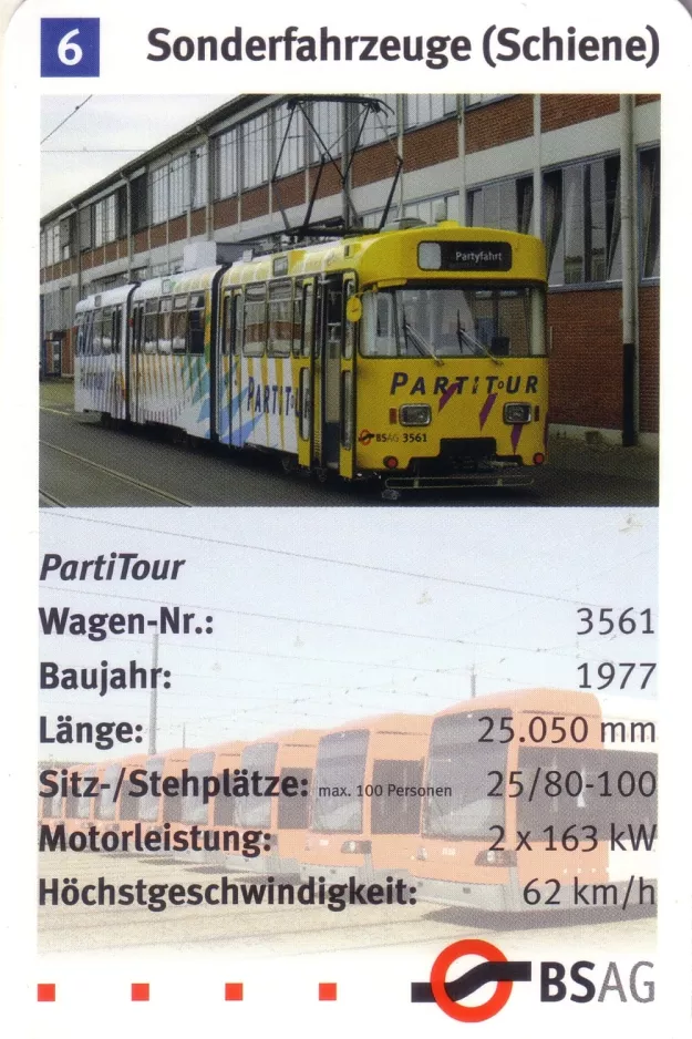 Spielkarte: Bremen Gelenkwagen 3561 "Roland der Riese" am Depot Gröpelingen (2006)