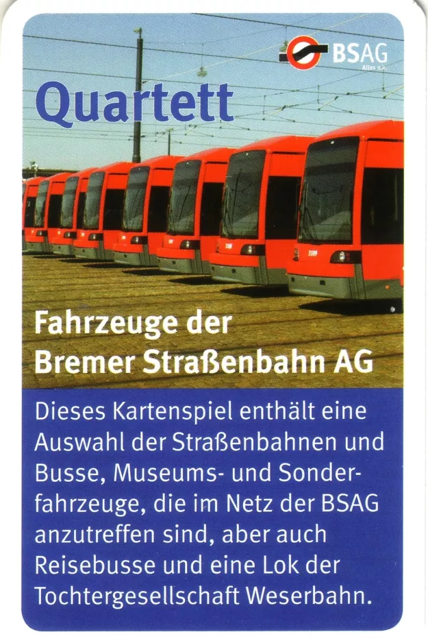 Spielkarte: Bremen Niederflurgelenkwagen 3109 BSAG Quartett Fahrzeuge der Bremer Straßenbahn (2006)