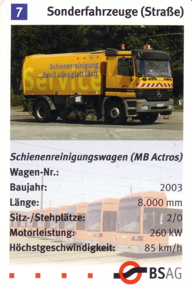 Spielkarte: Bremen Schienenreinigungswagen (MB Actros) (2006)