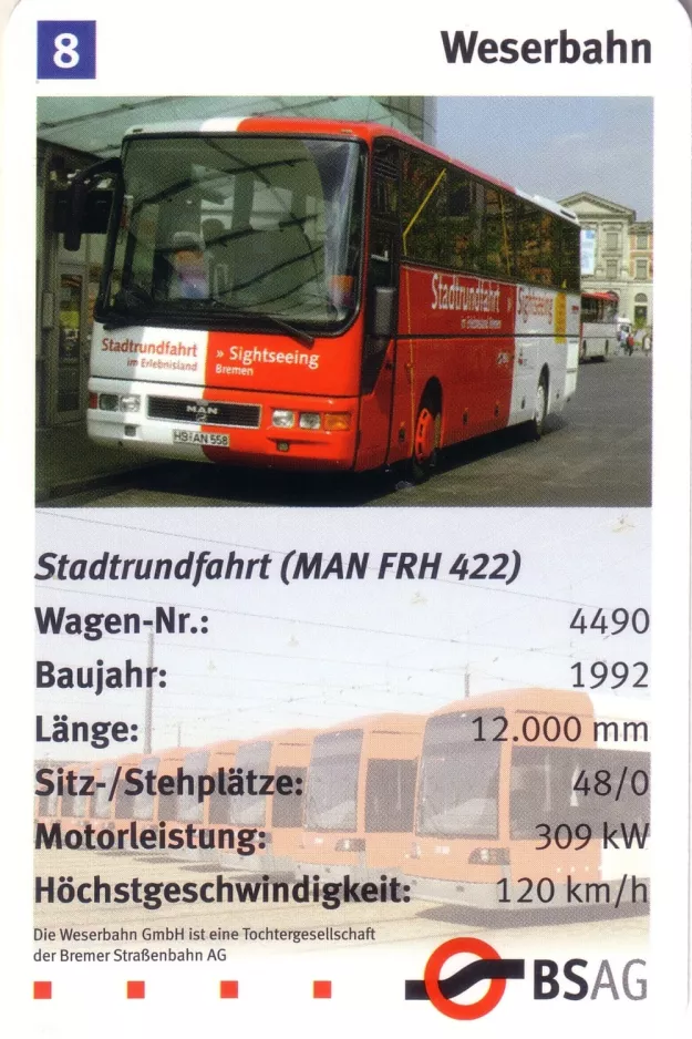 Spielkarte: Bremen Stadtrundfahrt (MAN FRH 422) (2006)