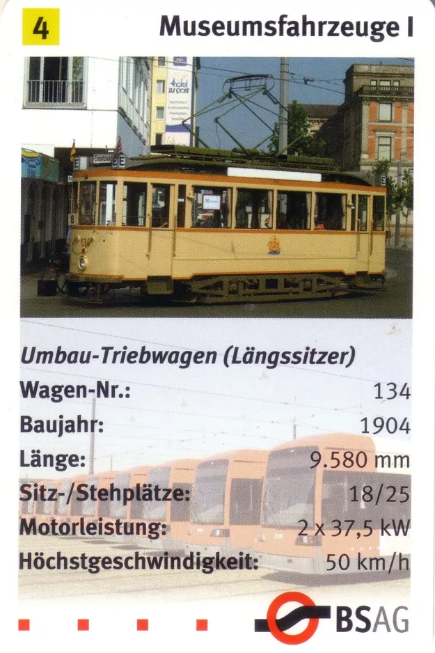 Spielkarte: Bremen Triebwagen 134 auf Bahnhofspl (2006)