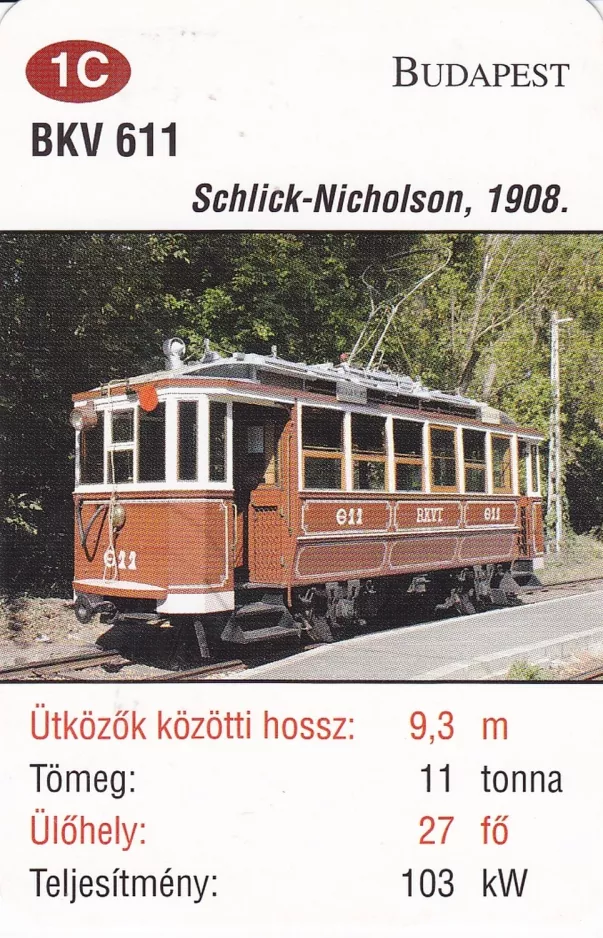 Spielkarte: Budapest Museumswagen 611 (2014)