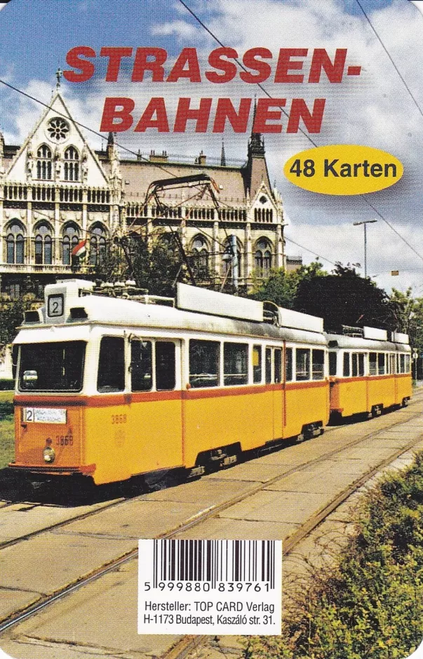 Spielkarte: Budapest Straßenbahnlinie 2 mit Triebwagen 3868 (2014)