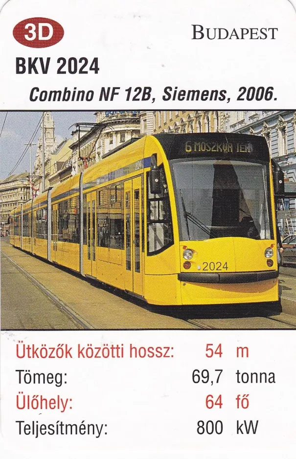 Spielkarte: Budapest Straßenbahnlinie 6 mit Niederflurgelenkwagen 2024 (2014)
