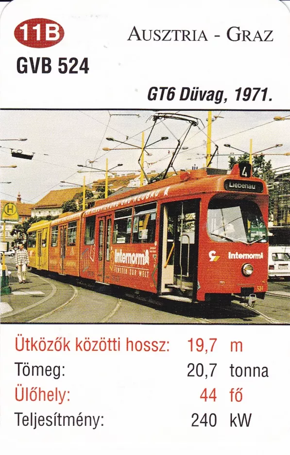 Spielkarte: Graz Straßenbahnlinie 4 mit Gelenkwagen 524 (2014)