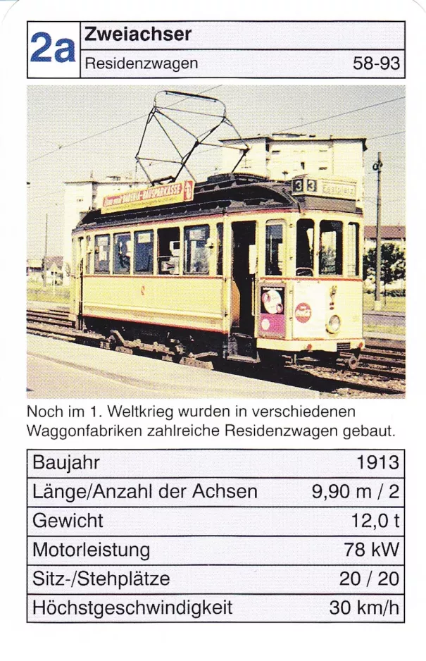Spielkarte: Karlsruhe Straßenbahnlinie 3 mit Triebwagen 89 auf Tivoliplatz (2002)
