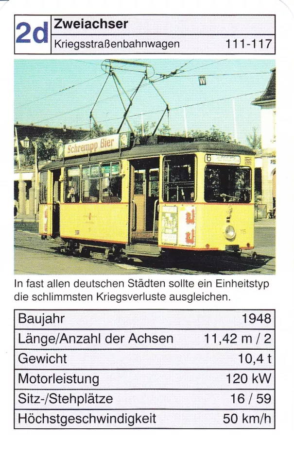 Spielkarte: Karlsruhe Straßenbahnlinie 6 mit Triebwagen 115 (2002)