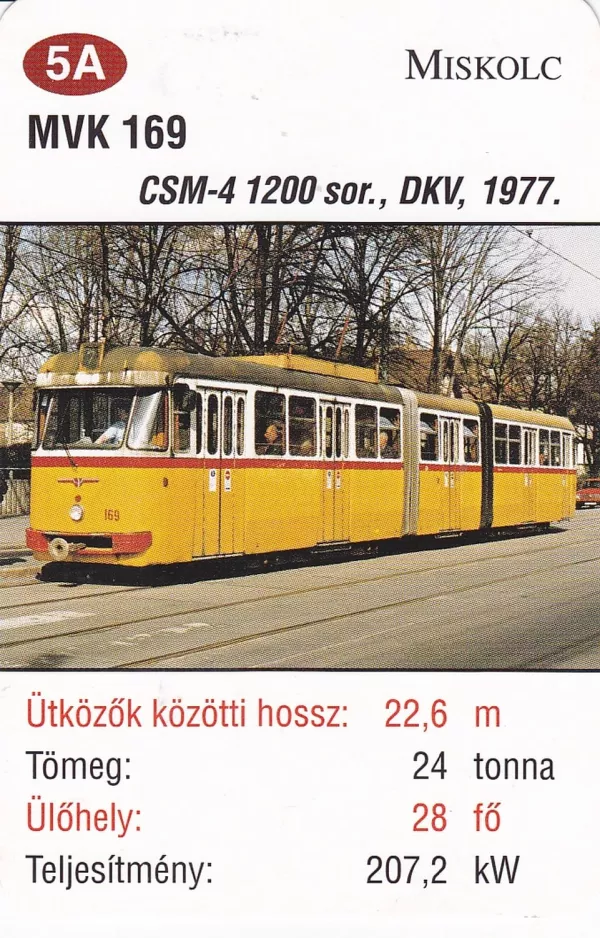 Spielkarte: Miskolc Straßenbahnlinie 2V mit Gelenkwagen 169 (2014)