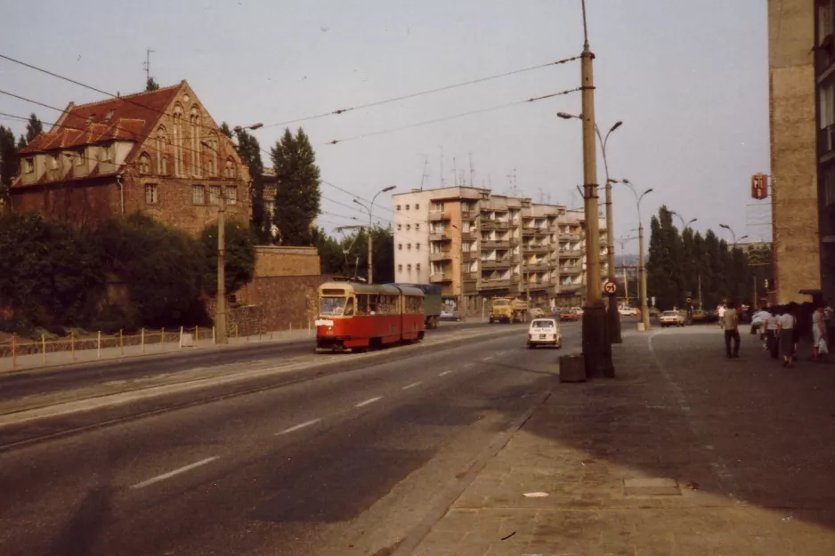 Stettin Ausflugslinie Zielone mit Gelenkwagen 619 auf Wyszyńskiego (1984)