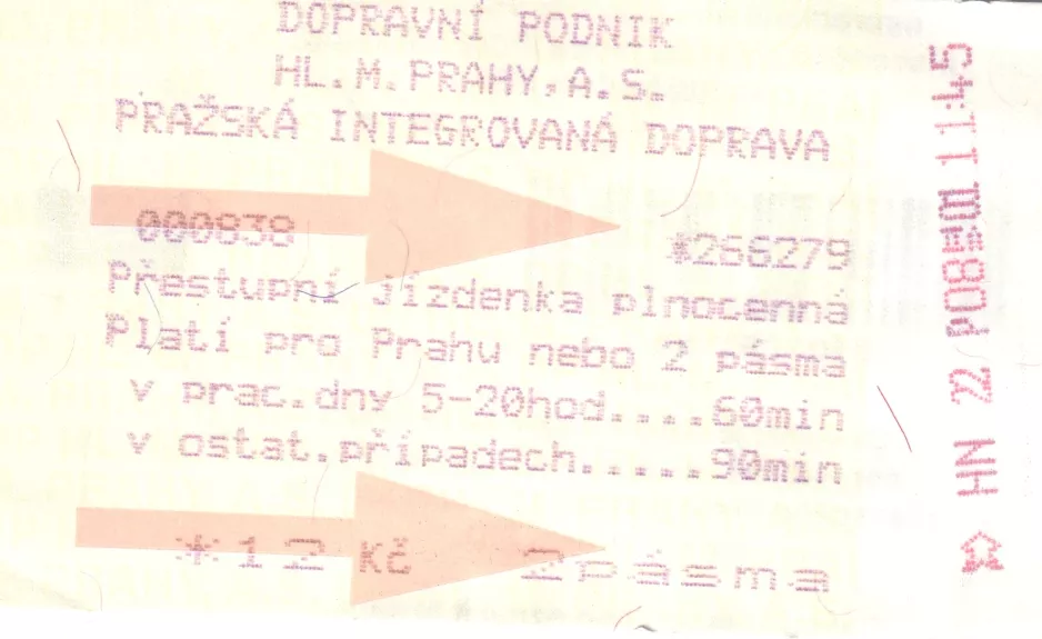 Stundenkarte für Dopravní podnik hlavního města Prahy (DPP), die Vorderseite (2001)
