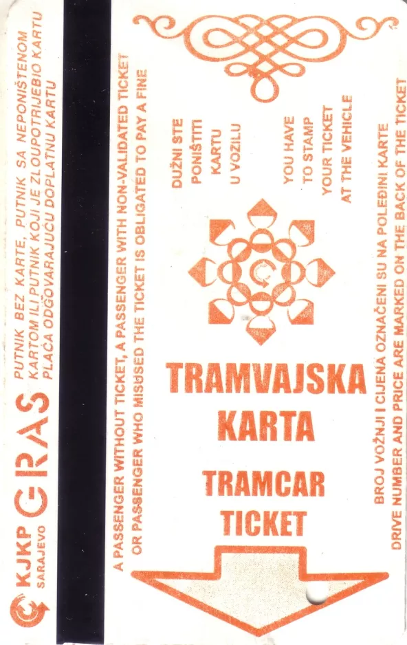 Stundenkarte für JKP GRAS Sarajevo, die Vorderseite (2009)