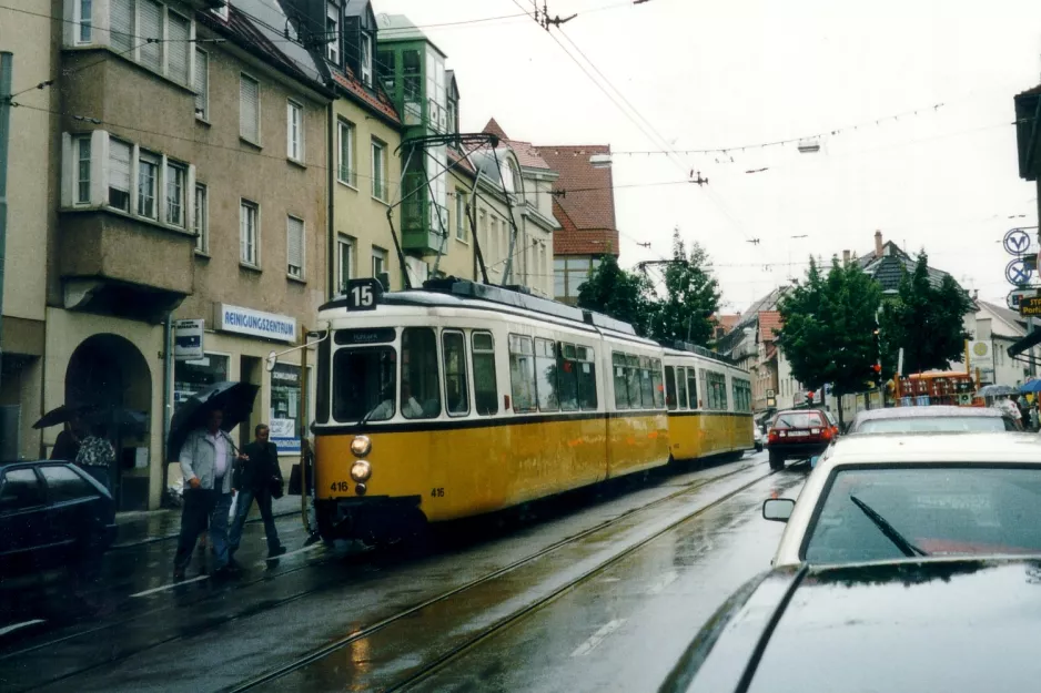 Stuttgart Straßenbahnlinie 15 mit Gelenkwagen 416 am Kirchtalstraße (2003)