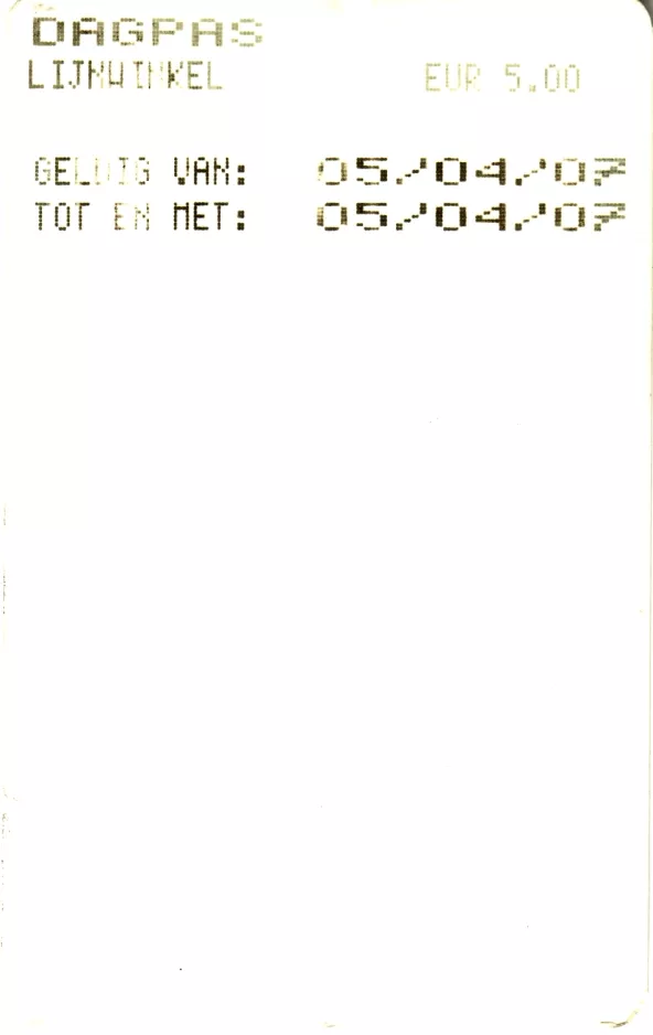 Tageskarte für De Lijn in Gent, die Rückseite (2007)