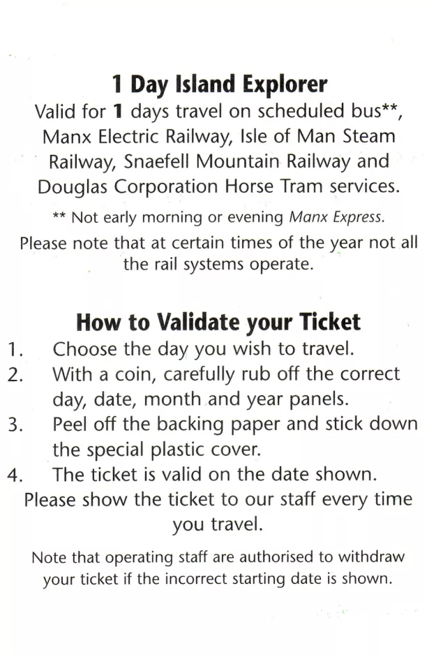 Tageskarte für Manx Electric Railway Society (MERS), die Rückseite (2006)