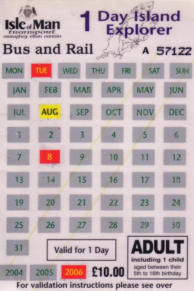 Tageskarte für Manx Electric Railway Society (MERS), die Vorderseite (2006)