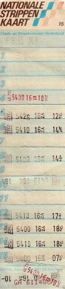 Ticket-Gutschein für HTM Personenvervoer N.V., die Vorderseite (1987)