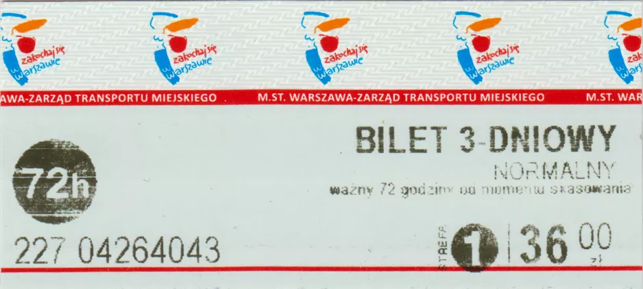 Touristenkarte für Warszawki Transport Publiczny (WTP), die Vorderseite (2018)