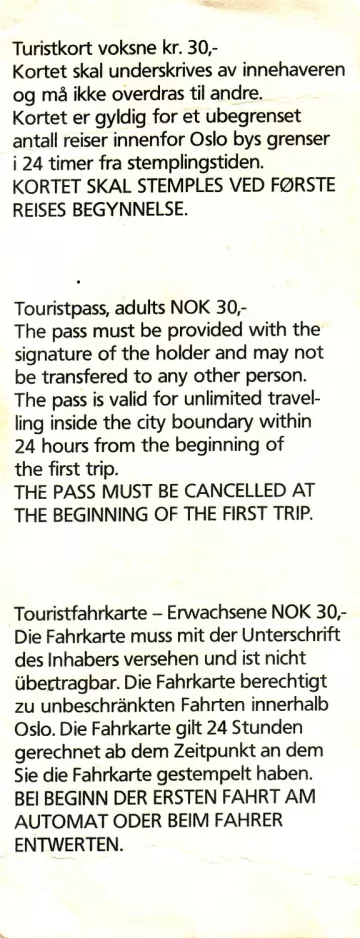 Touristenkarte: Oslo , die Rückseite (1987)